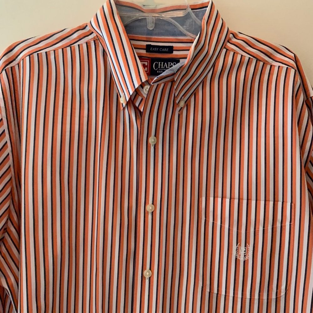 Chaps Men's Orange Striped Long Sleeve Dress Shirt. Size XL.